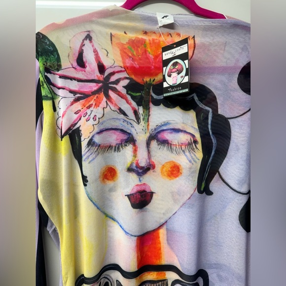 Typewriter girl, long sleeve mesh top size plus size - Picture 3 of 7